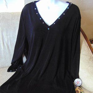 Blk Long Sleeve Top Faux Turquoise Sz 3X NWT